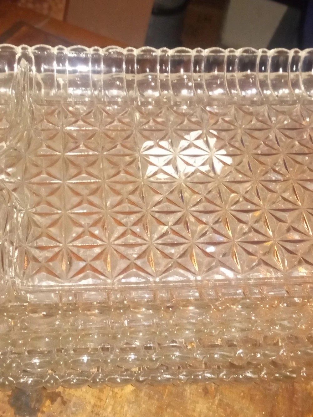 vintage Anchor Hocking clear glass snack or sandwich tray, from the 1950s.